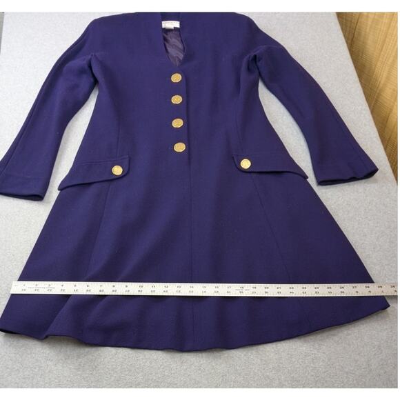 Jones New York Vintage Purple Dress 10 Worsted Wool Gold Buttons A-Line USA - Picture 9 of 16
